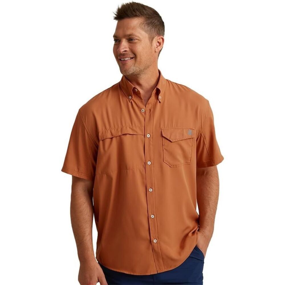 HUK Tide Point Short Sleeve Fishing Shirt Sz 3XL Burnt Orange
